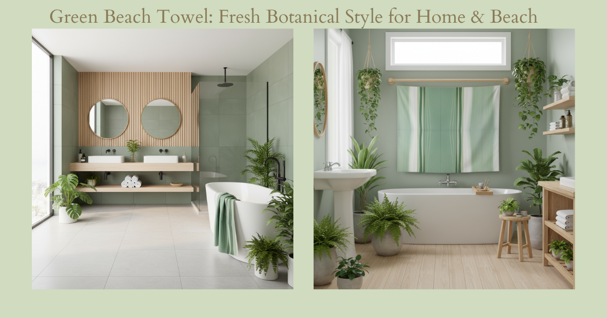 Green Beach Towel: Fresh Botanical Style for Home & Beach