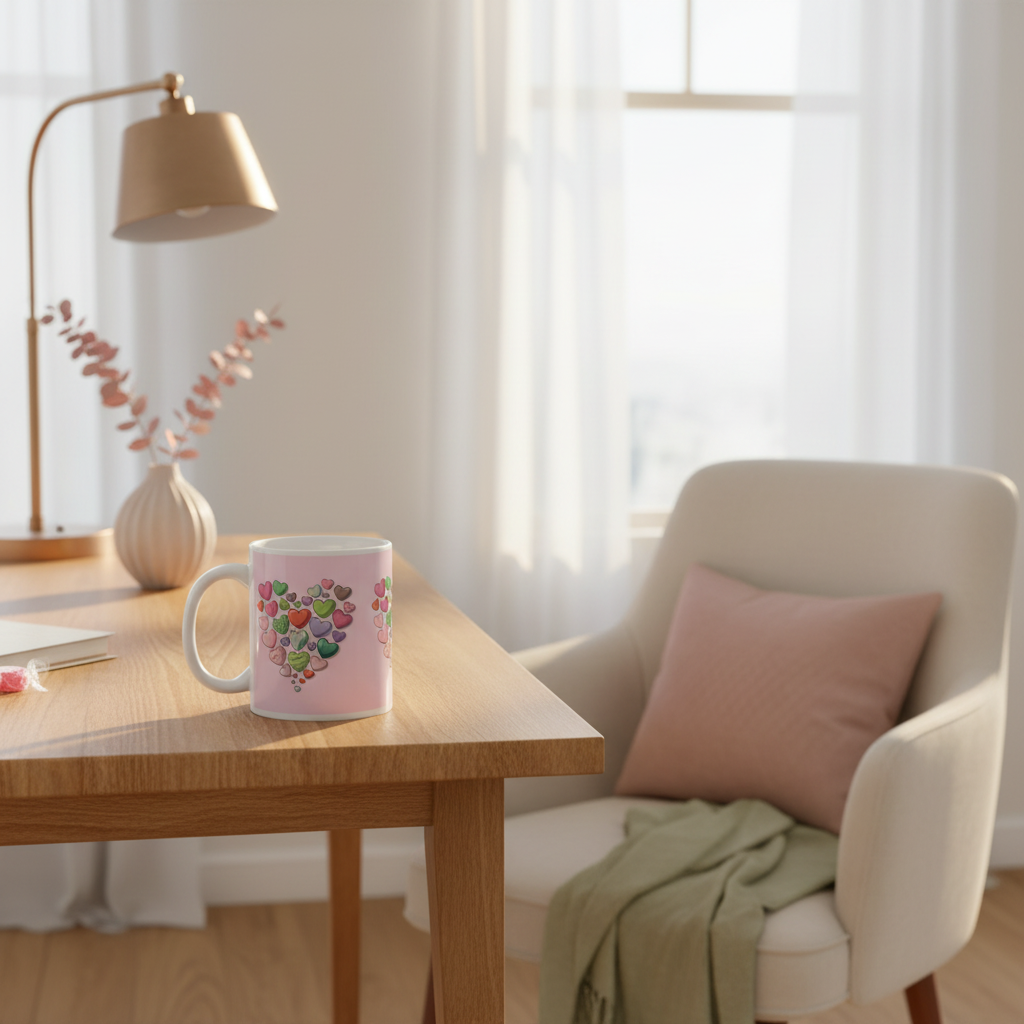 11oz hearts mug in home office