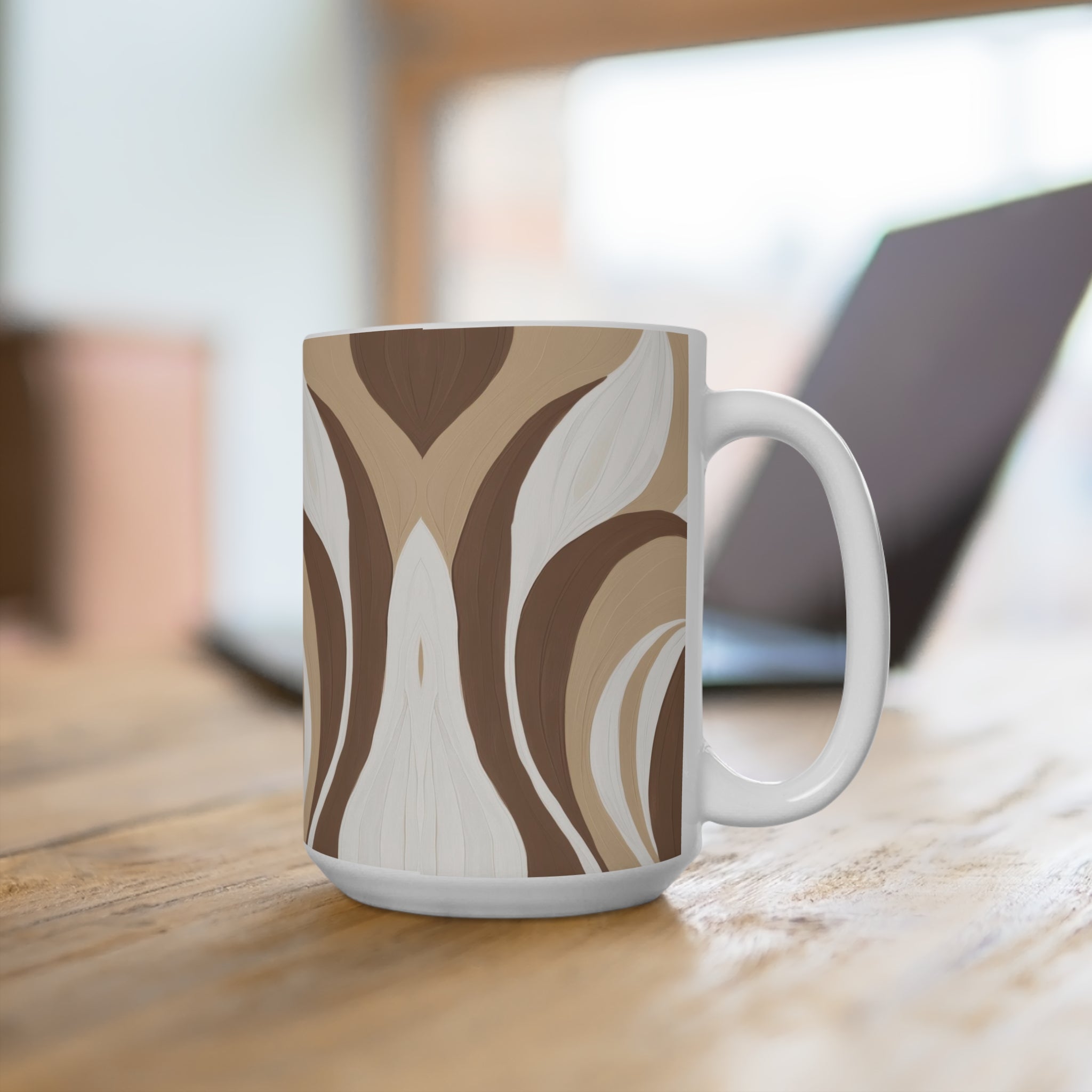 Boho Ceramic Mug - Minimalist Brown Swirl | Free Fashion Spirit