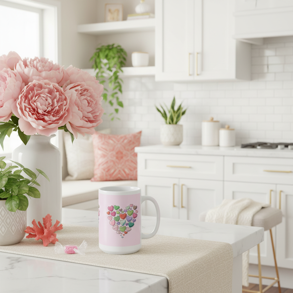 15oz hearts mug in kitchen