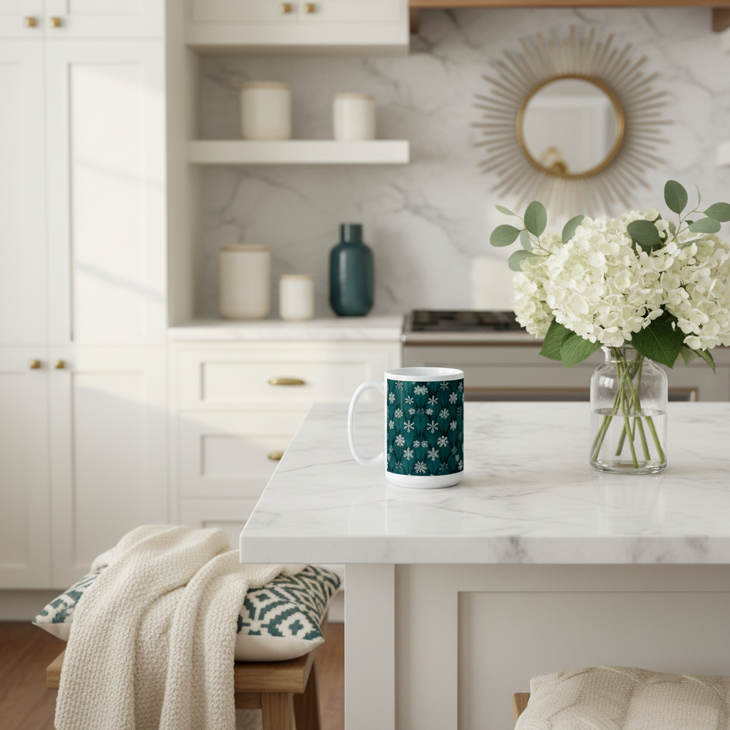 15oz snowflake mug in kitchen