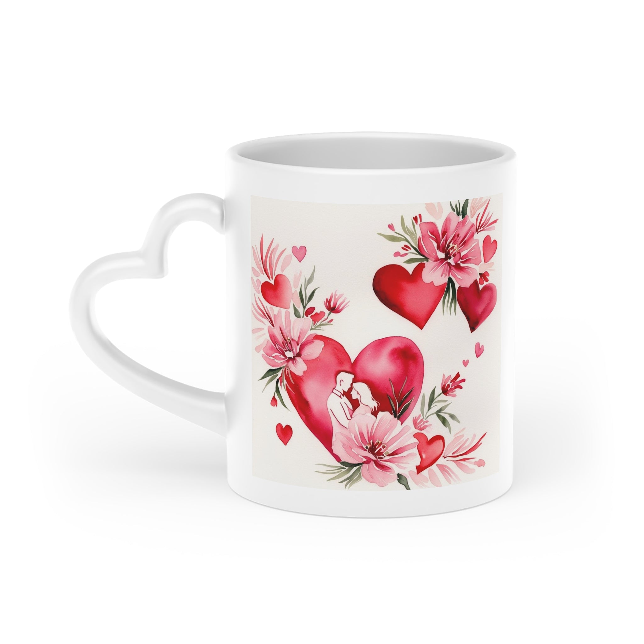 Heart-shaped ceramic mug with elegant floral design. Ideal Valentine's Day or romantic gift. Premium quality, beautiful presentation. Order today!
