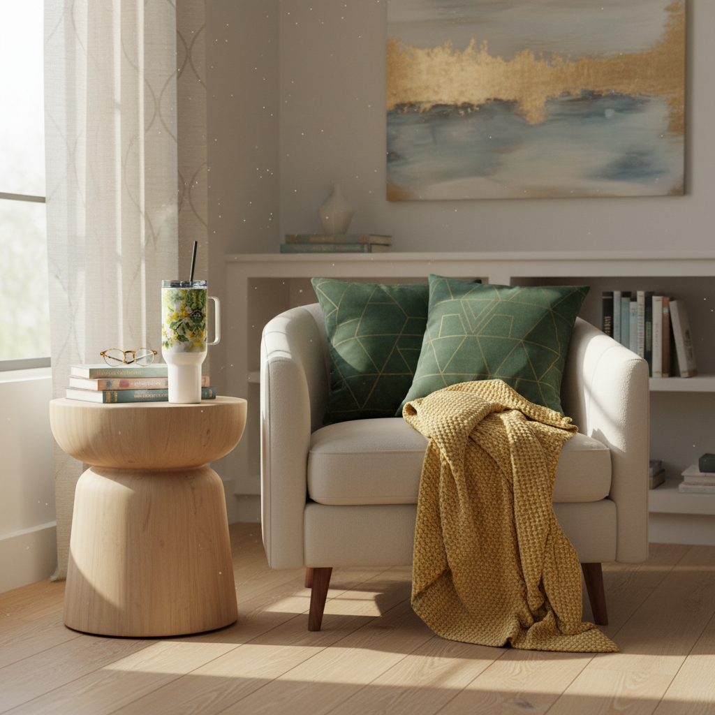 40oz citrus mug in reading nook