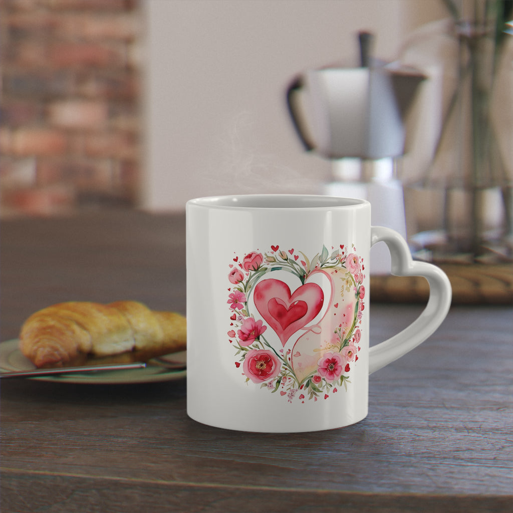 Floral Heart-Shaped Mug - Perfect Gift for Valentine's Day or Anniversary