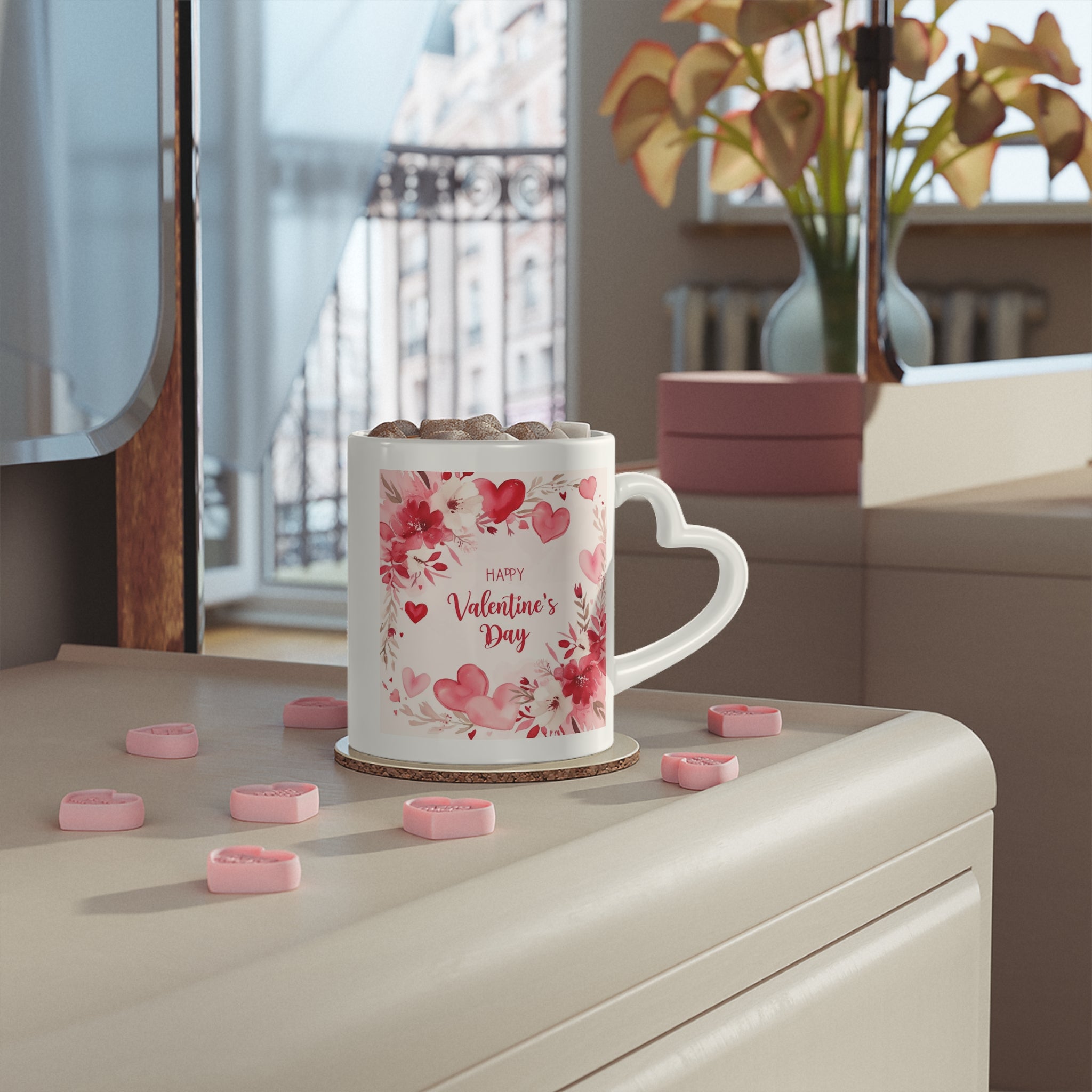 Show your love with this romantic heart-shaped mug. Perfect Valentine's Day gift for loved ones. Beautiful design, quality ceramic. Express your love!