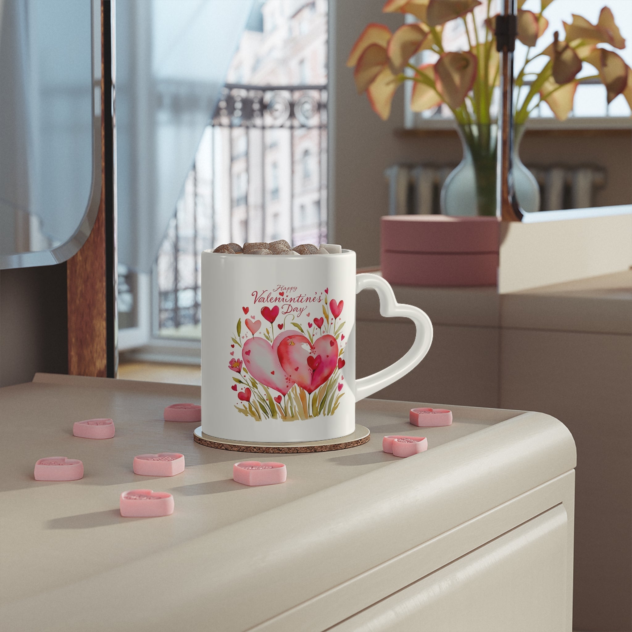 Heart-Shaped Mug - Perfect Valentine’s Gift with Romantic Floral Design