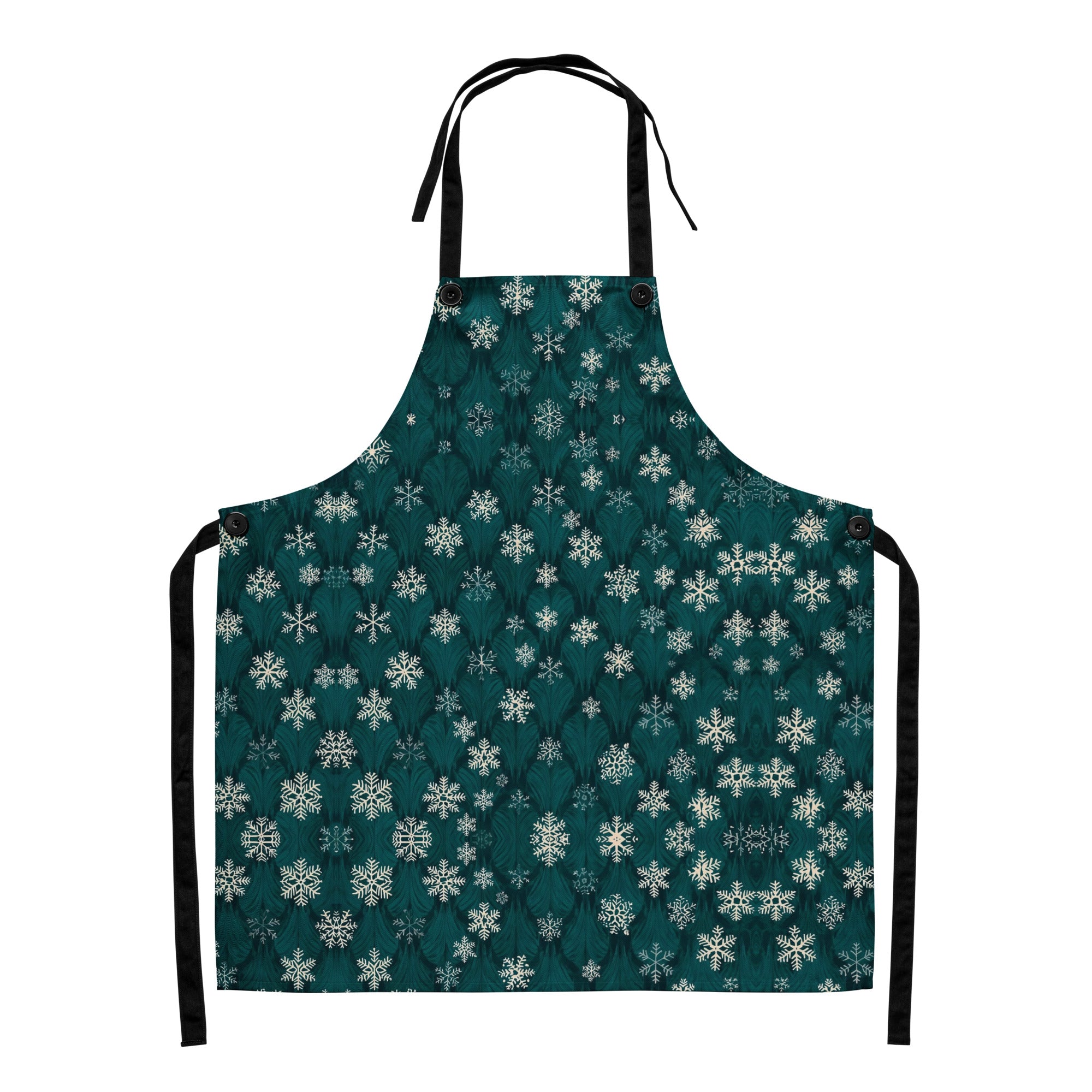 Dark Green Snowflakes Apron - Woman Cooking in Christmas Kitchen