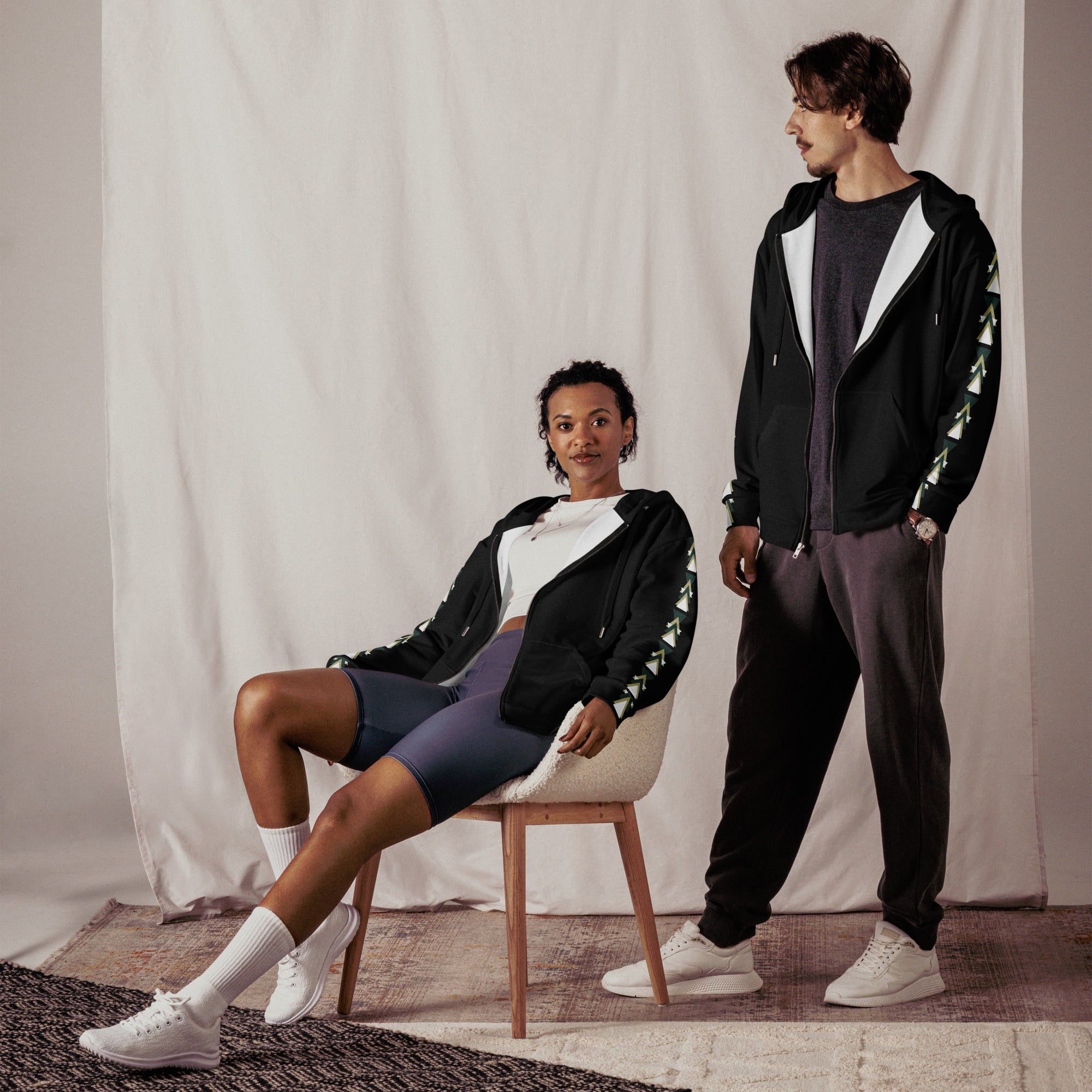 Triangles Unisex Zip Hoodie - Geometric Pattern Comfort Wear