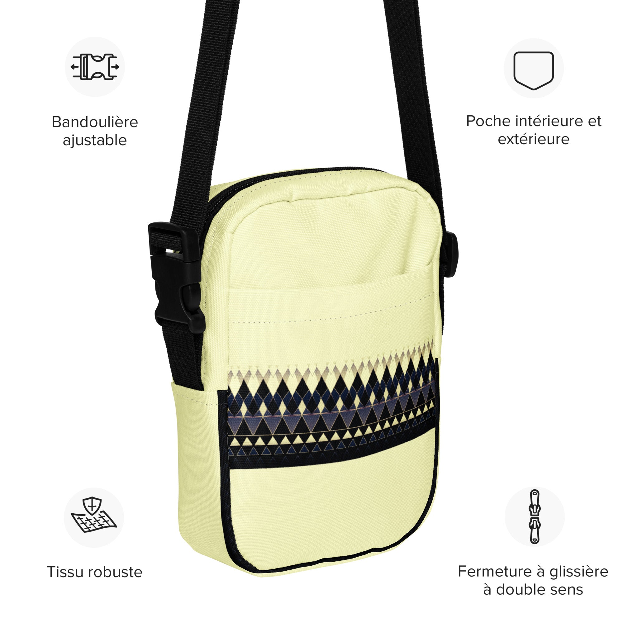 Utility Crossbody Bag Yellow - Geometric Pattern Travel Bag