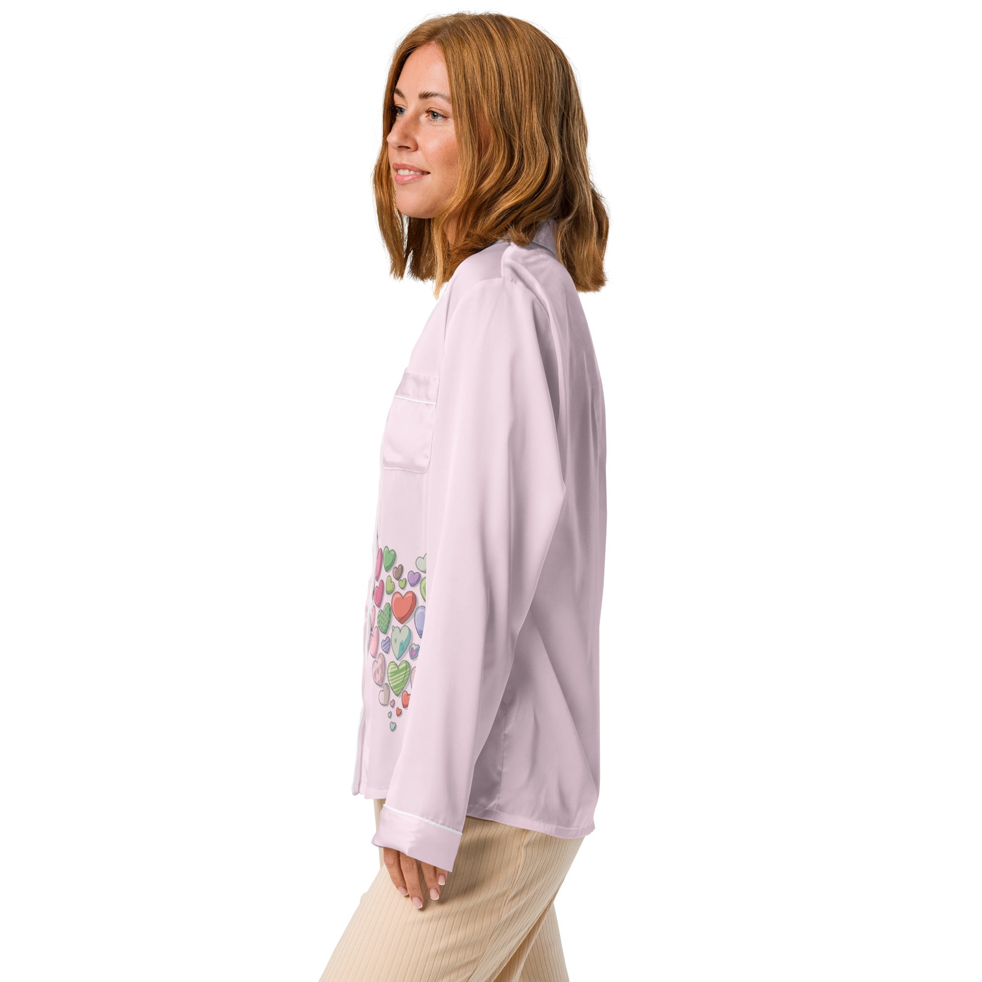 Hearts Women's Long Sleeve Pajama Top - Romantic Sleepwear