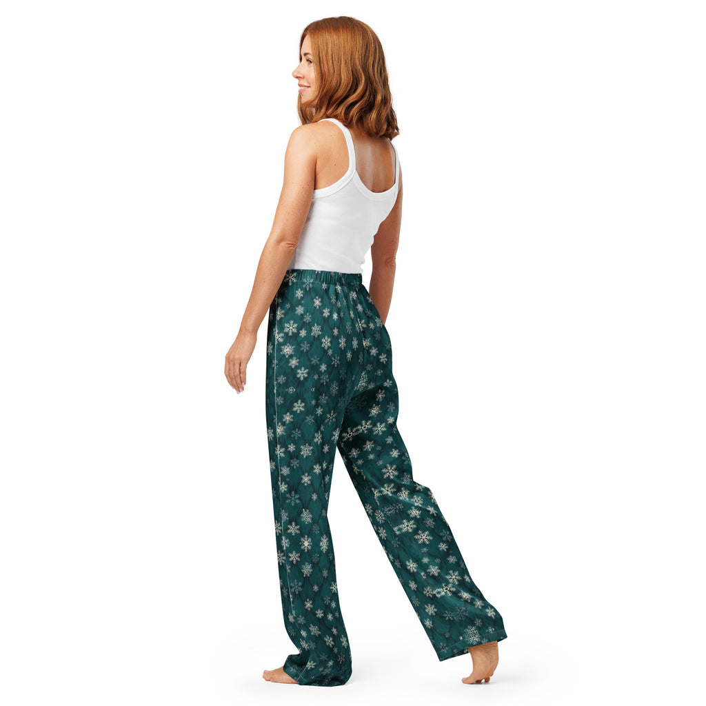 Dark Green Snowflakes Pajama Pants Christmas Lifestyle