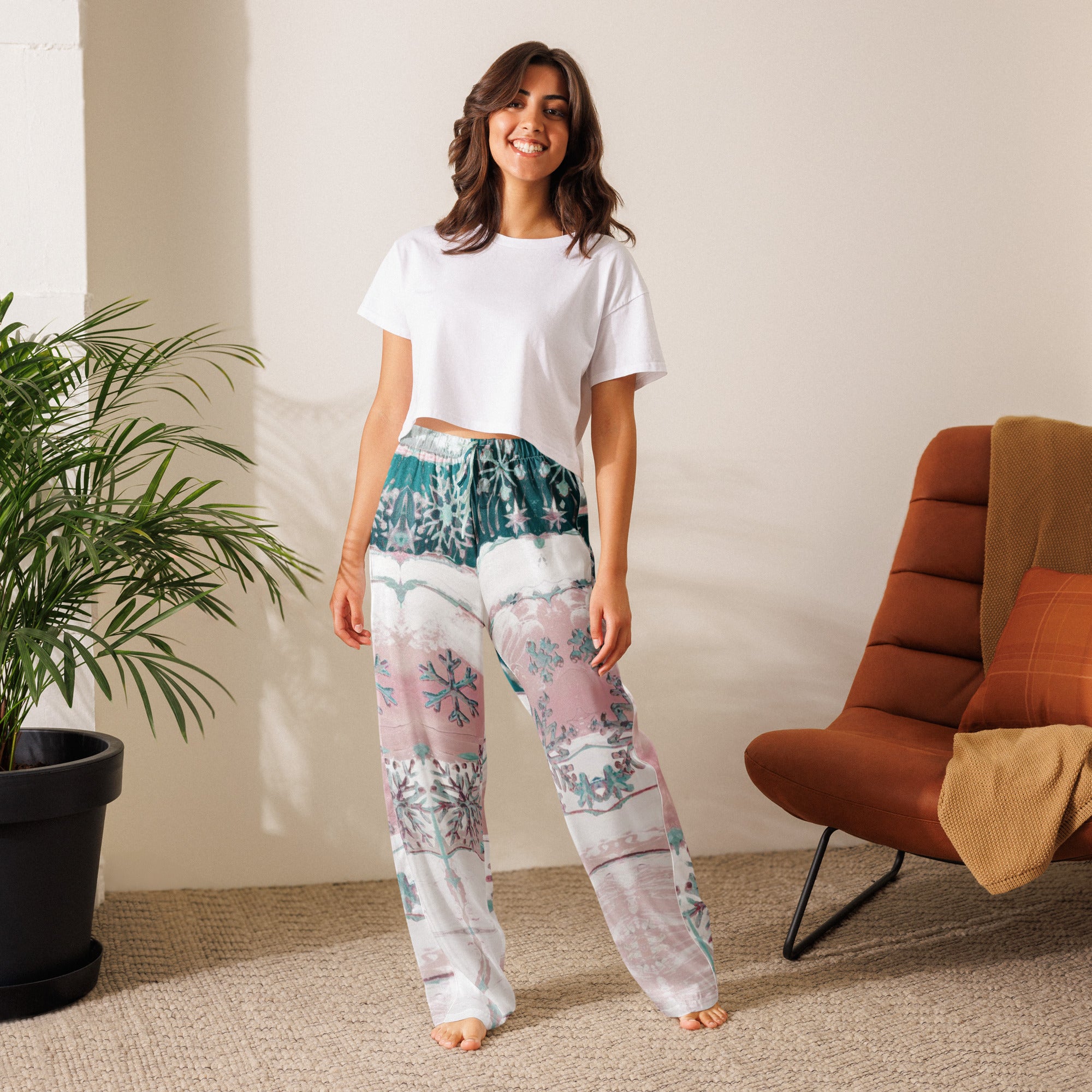 Snowflakes Women's Pajama Pants - Silky Winter Sleepwear
