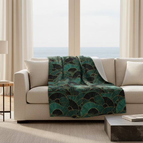 Art Deco throw blanket on coastal sofa