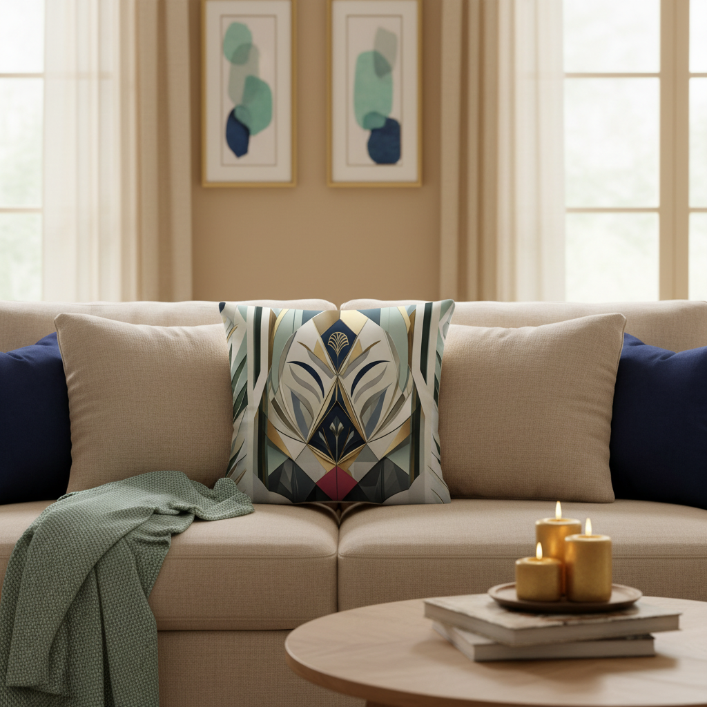 Beige living room pillow focus