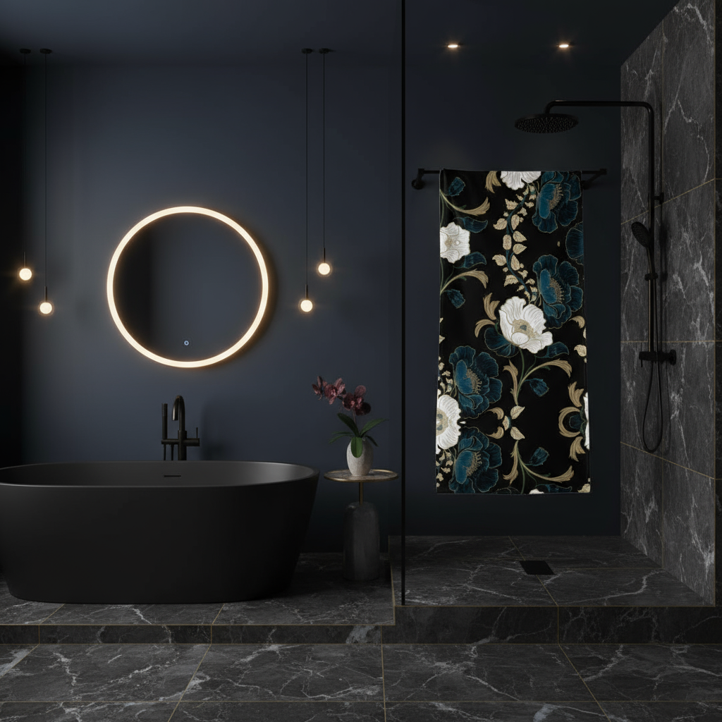 Telo da spiaggia floreale verde acqua e bianco - Elegante motivo peonia