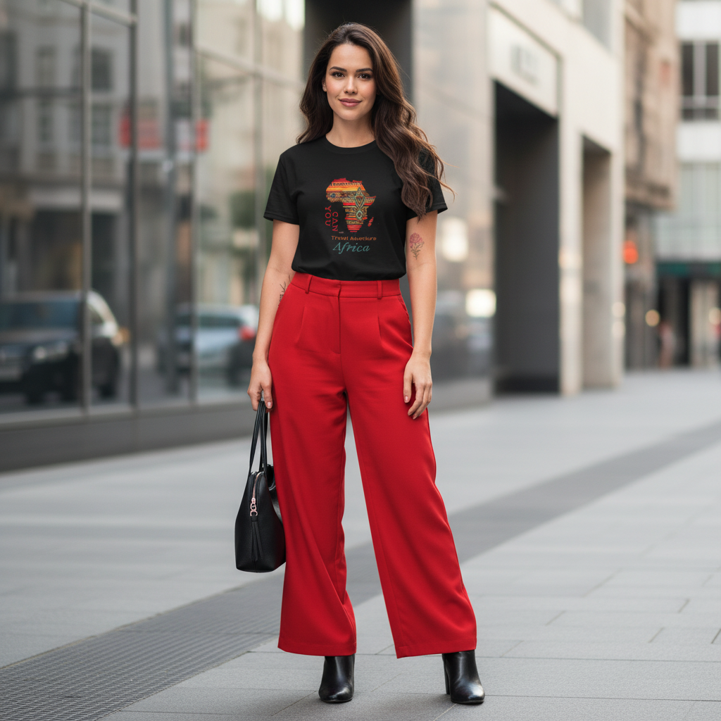 Black Africa t-shirt red pants black boots bag luxury