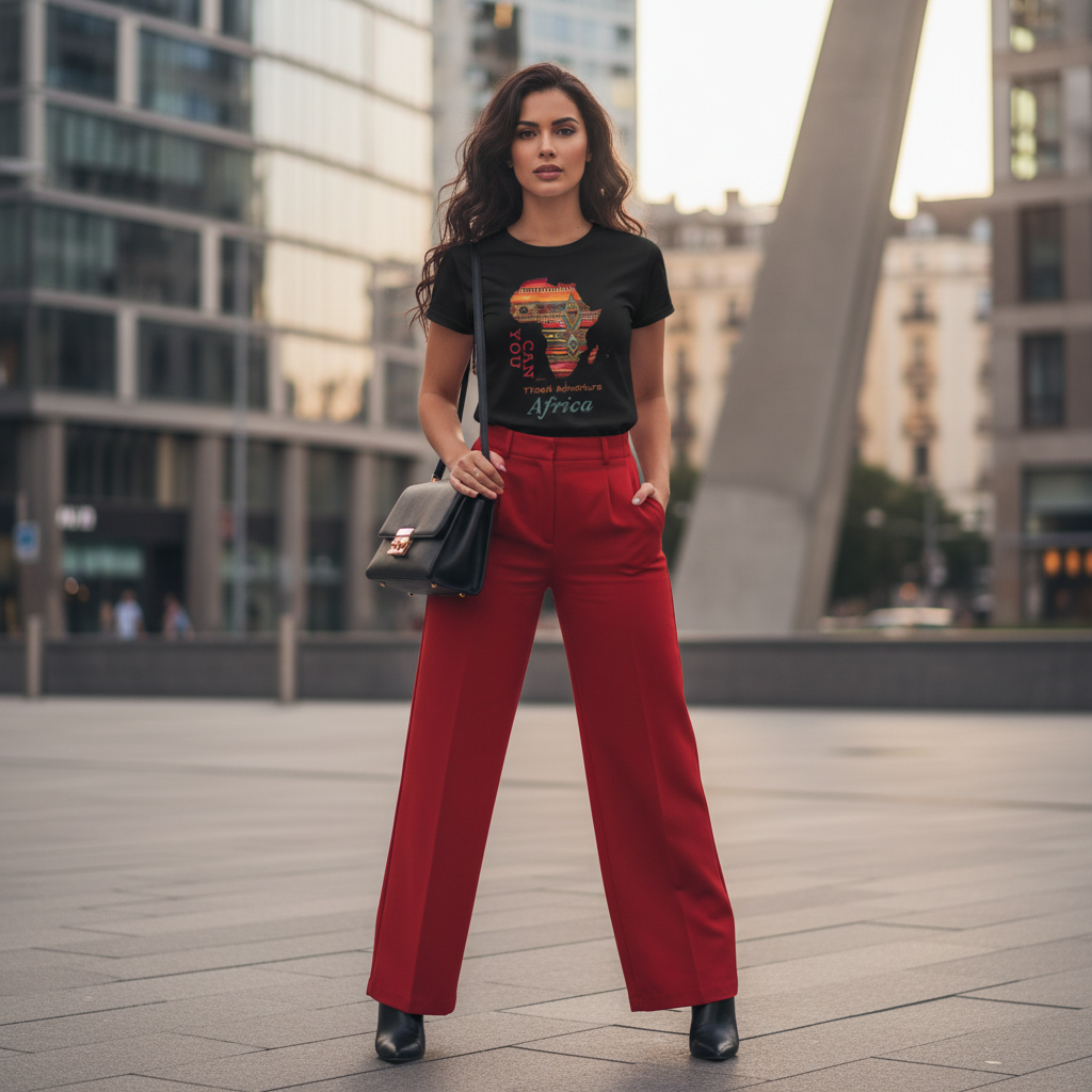 Black Africa t-shirt red pants black boots luxury