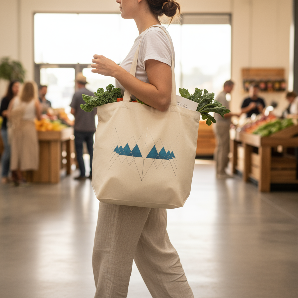 Blue Triangles Eco Tote Bag Brown Lifestyle