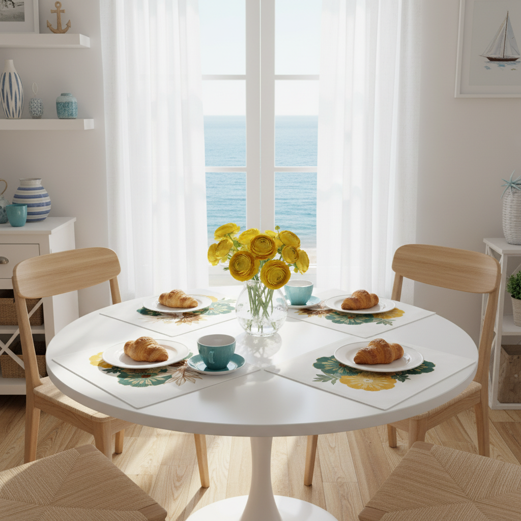 Breakfast nook with floral placemats