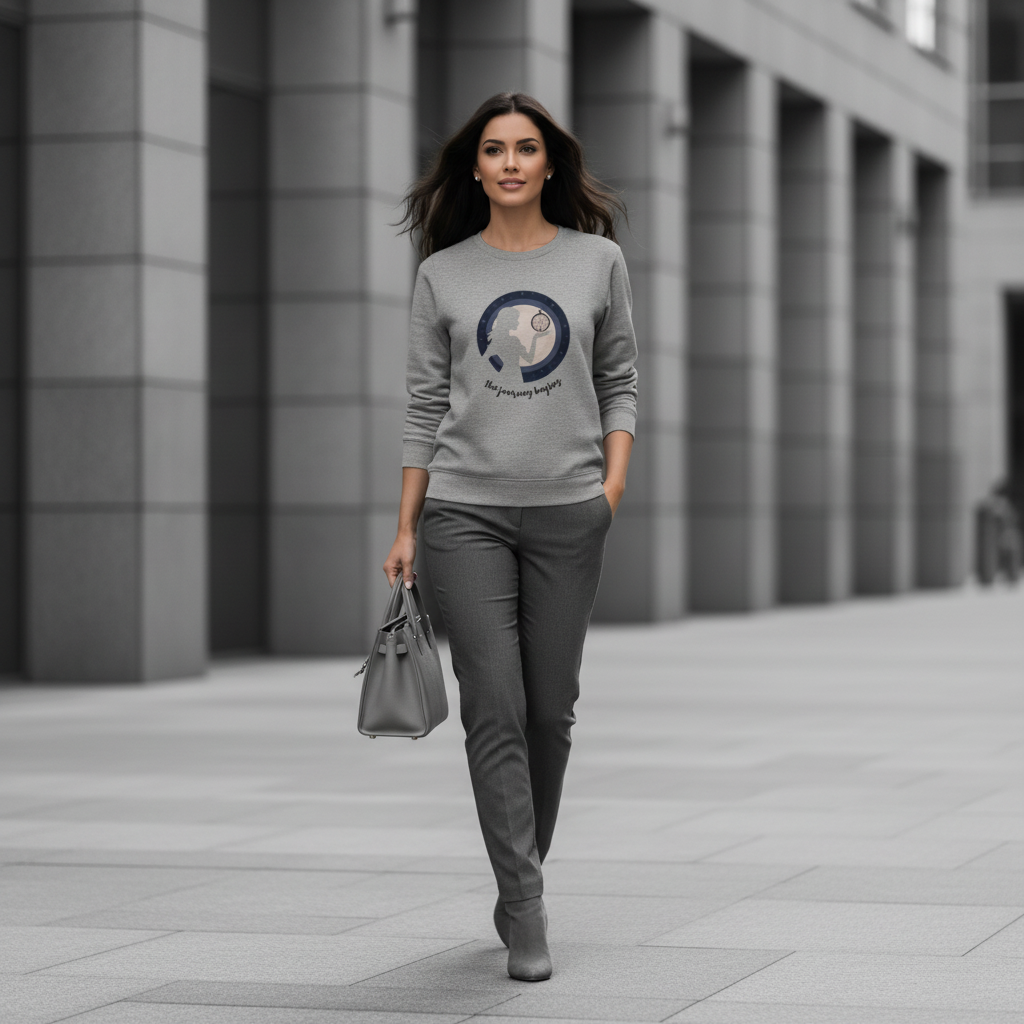 Carbon grey journey begins sweatshirt matching grey tapered trousers grey boots grey bag monochromatic sophisticated