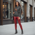 Charcoal grey Africa hoodie red leather pants grey boots bag edgy luxury