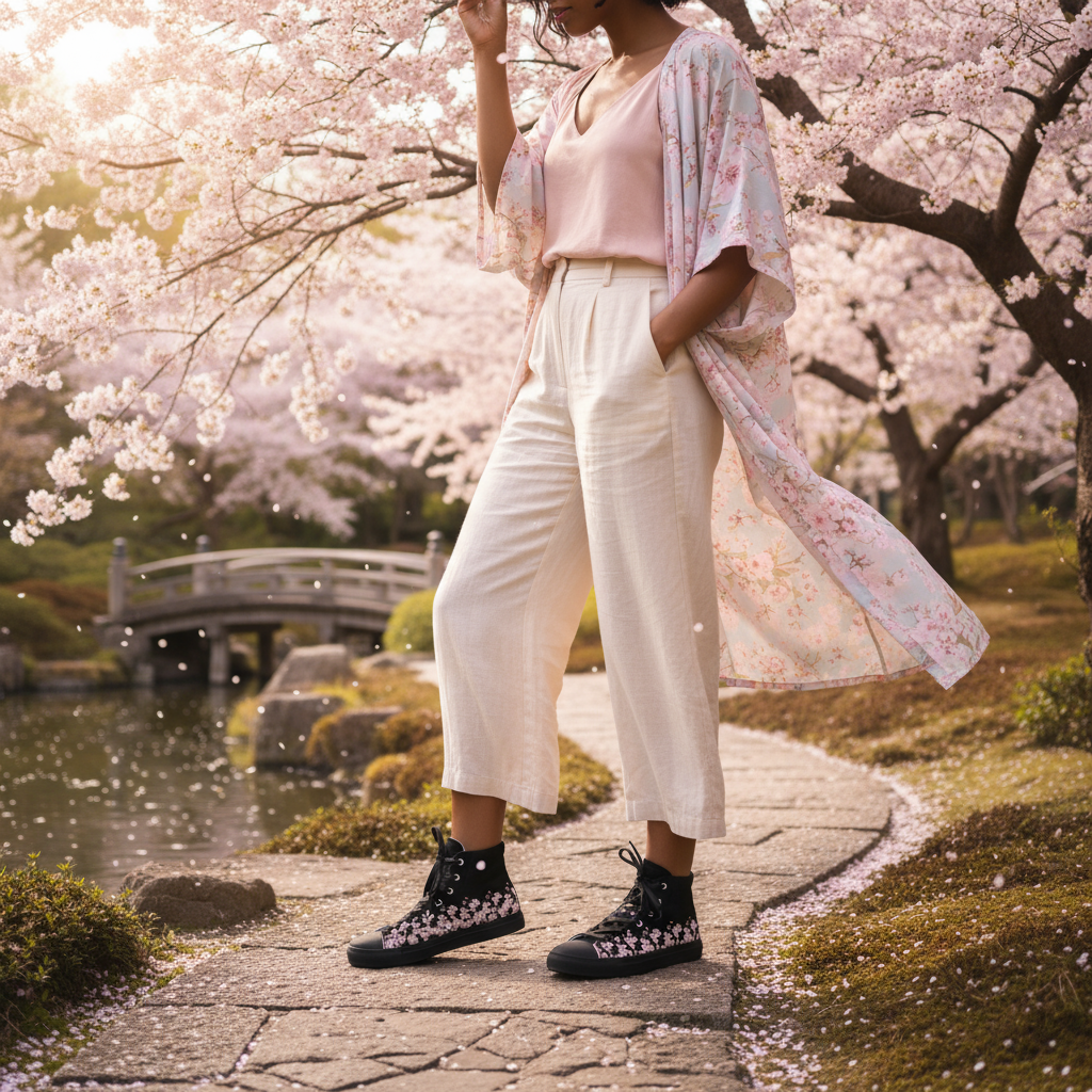 Scarpe da ginnastica alte in tela da donna Cherry Blossom - Sneakers floreali