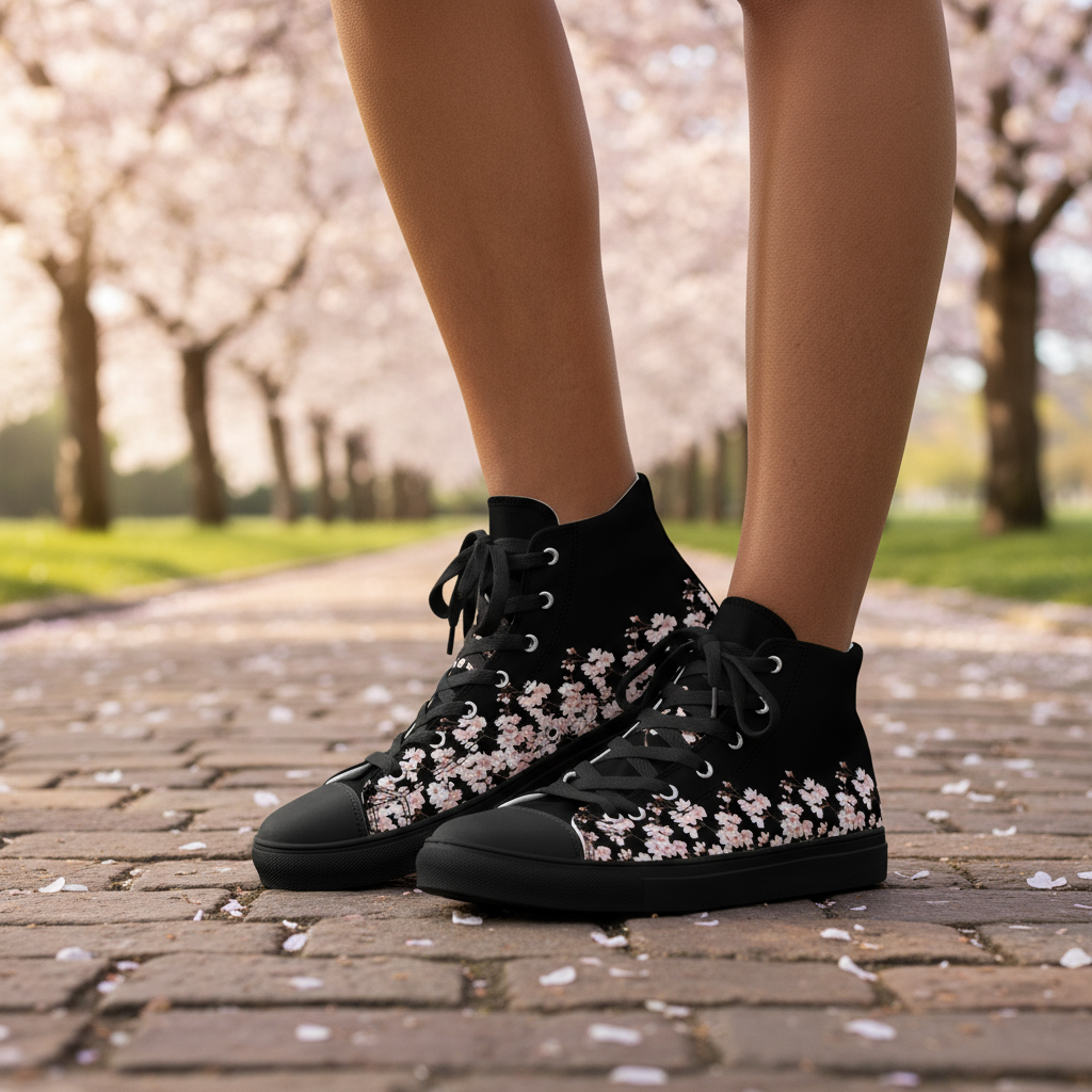 Scarpe da ginnastica alte in tela da donna Cherry Blossom - Sneakers floreali