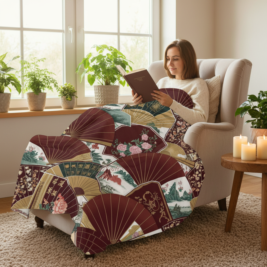 Chinese Fans Throw Blanket - Reading