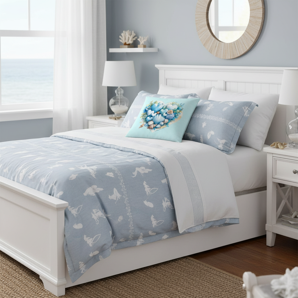 Coastal Hearts pillow elegant coastal bedroom white linens