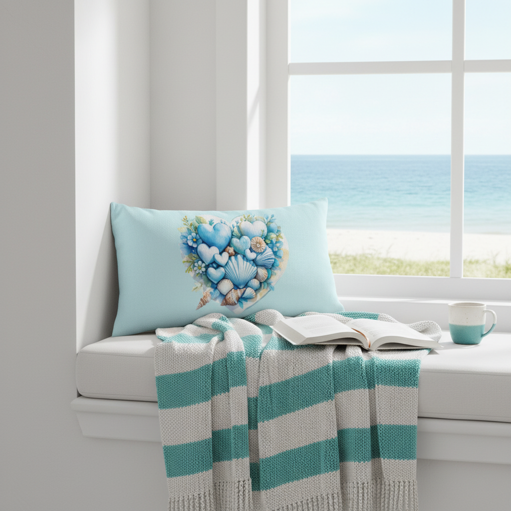 Coastal Hearts pillow reading nook