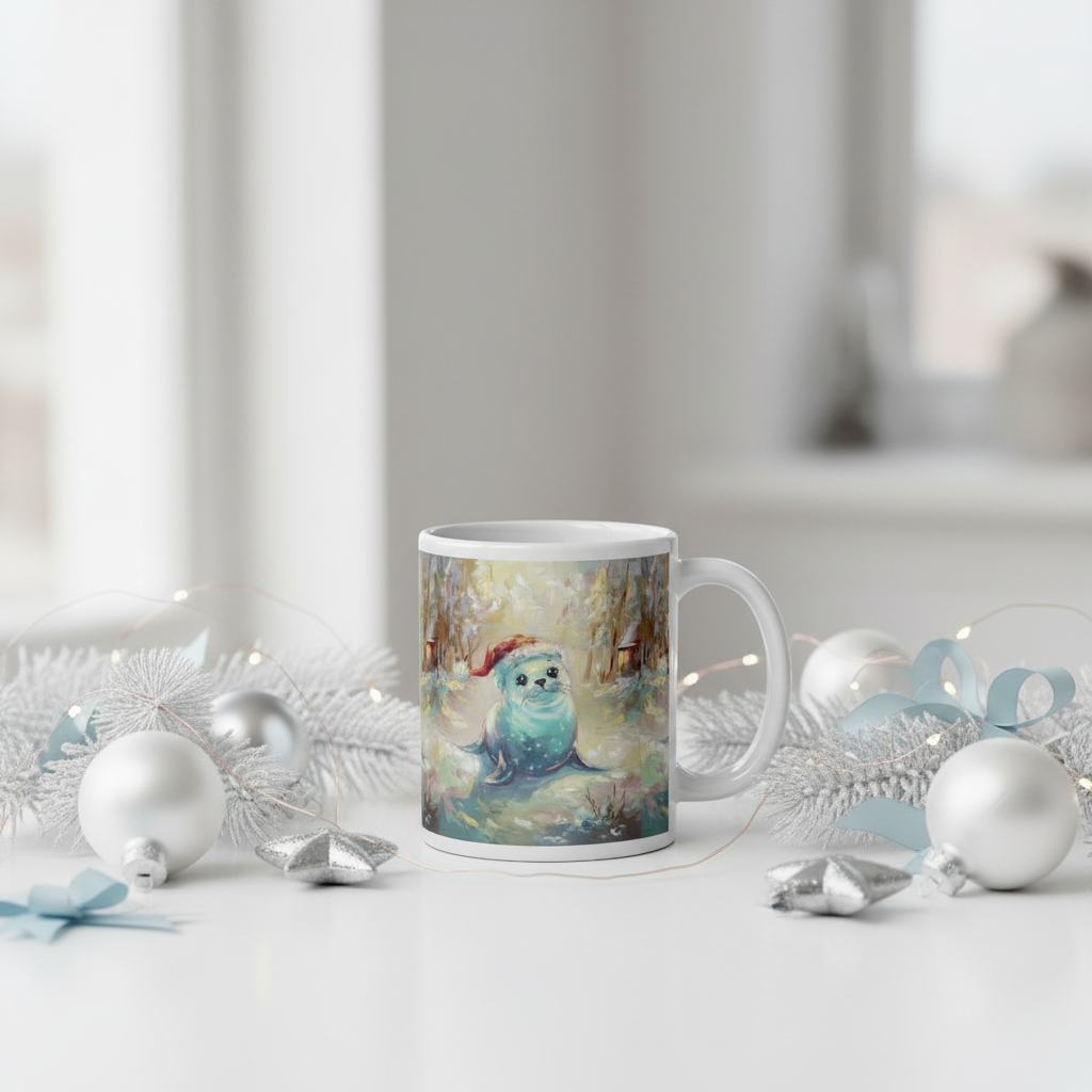 Cute Seal Mug s vánoční výzdobou