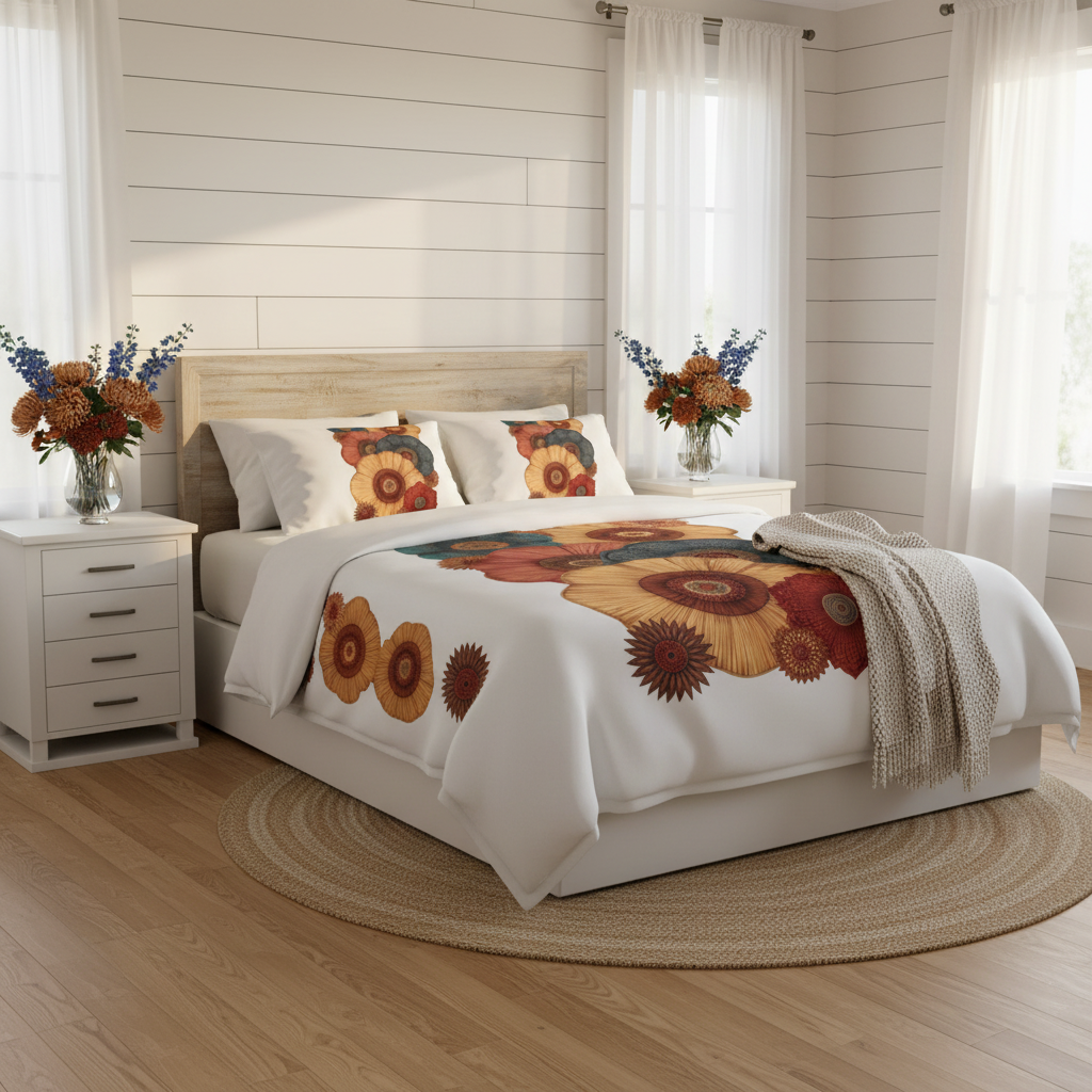 Elegant white bedroom with king bed