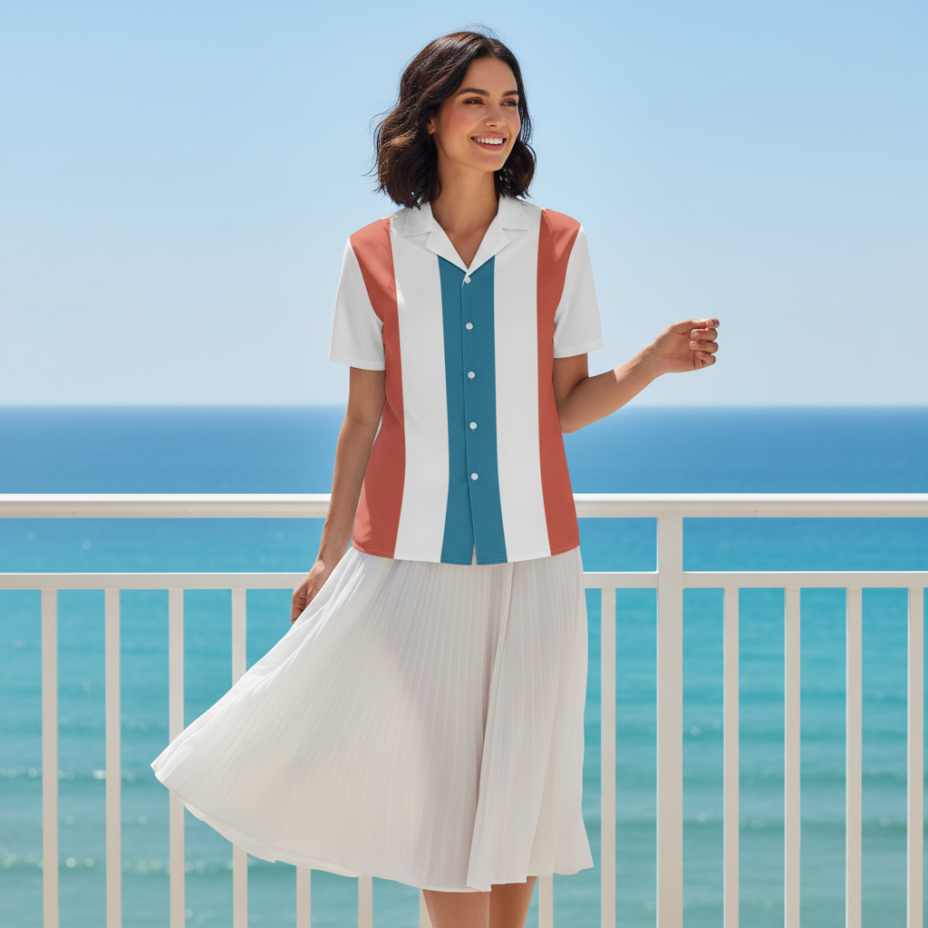 Košile s bílou letní sukní na coastal balkoně