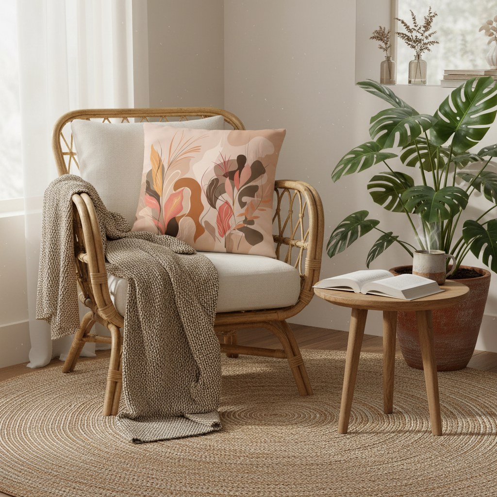 Nature Inspired pillow reading nook rattan