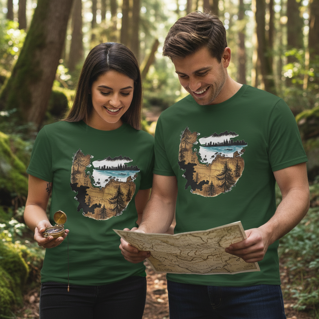 Old Map T-Shirt - Forest Green - Treasure Hunt