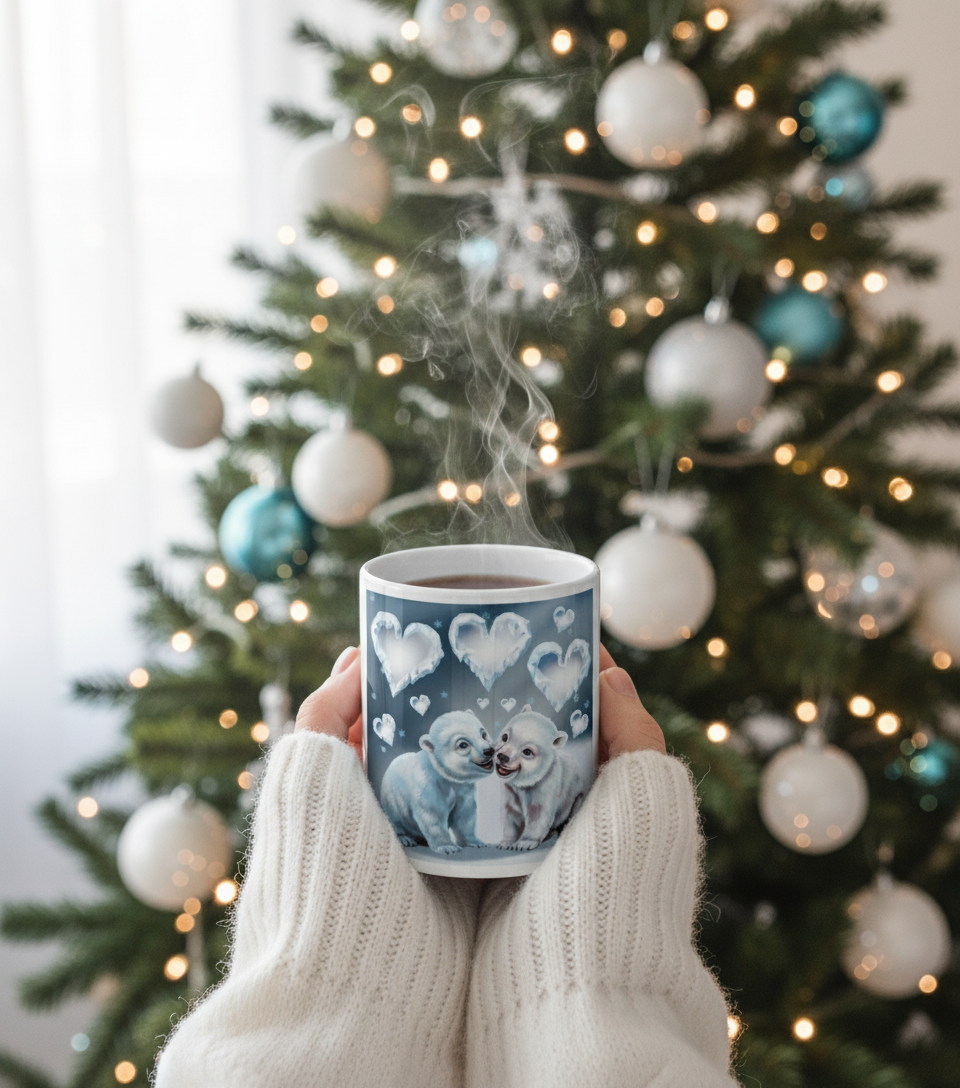 Mug blanc brillant Ours polaires