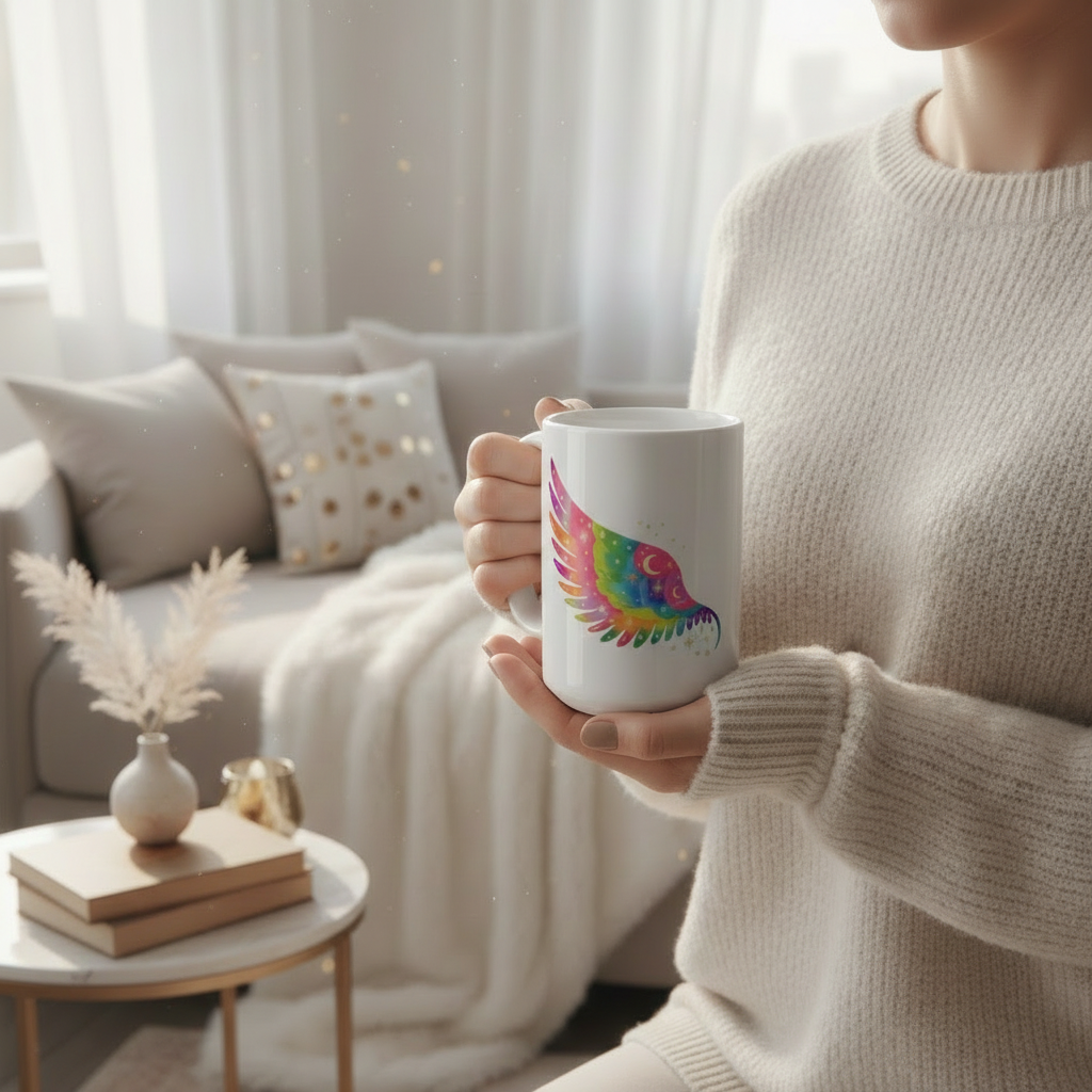 Rainbow Wing Mug Lifestyle - Exact Design