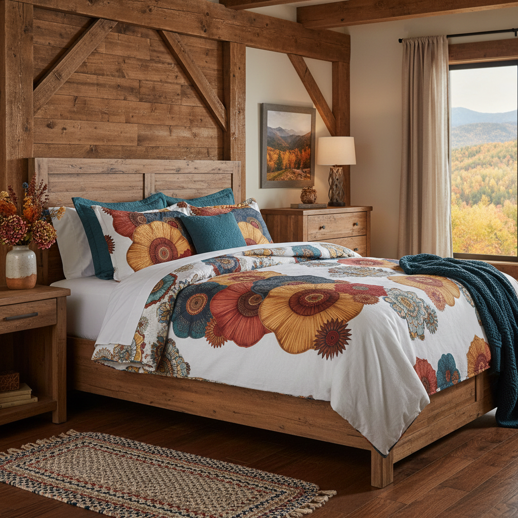Rustic farmhouse bedroom with king bed
