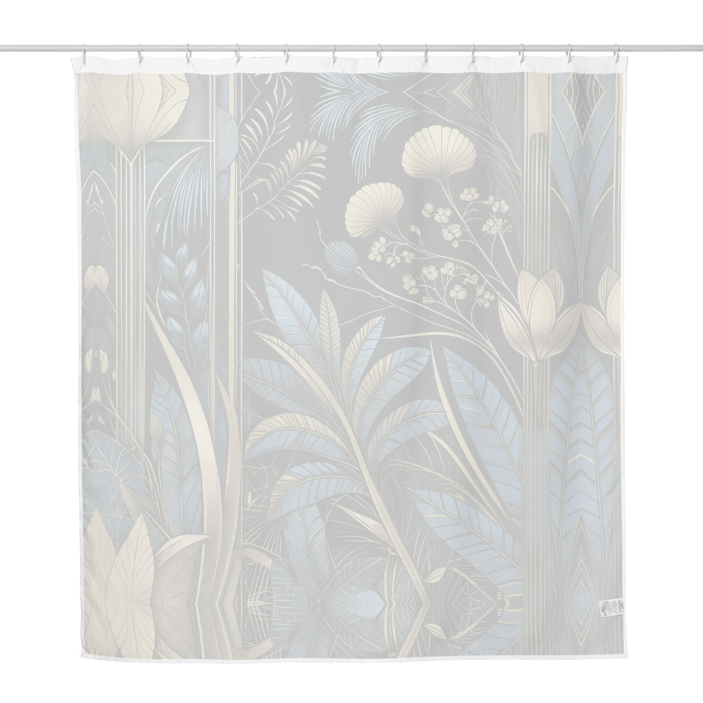  Art Deco Botanical Shower Curtain - Navy Gold Palm Leaf - Luxury Bath