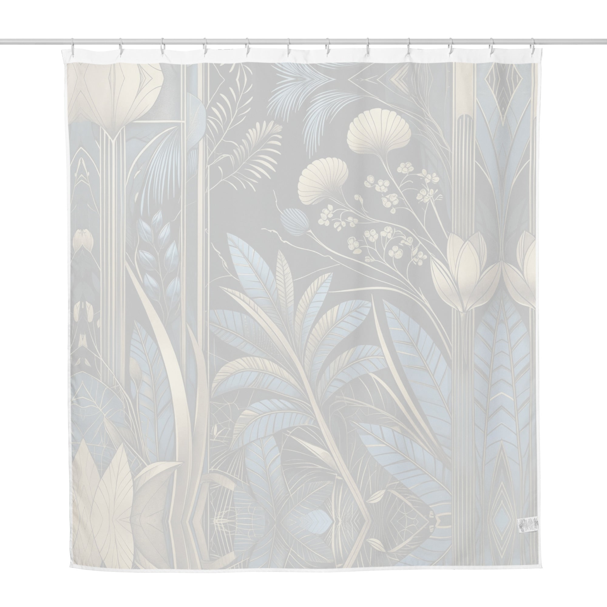  Art Deco Botanical Shower Curtain - Navy Gold Palm Leaf - Luxury Bath