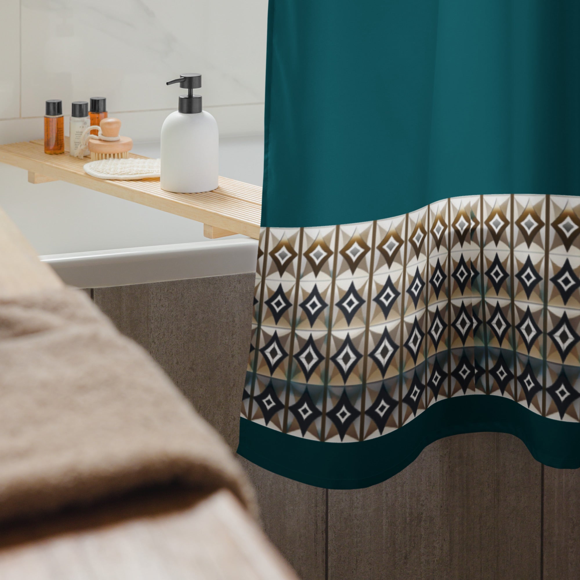  Dark Green Geometric Shower Curtain