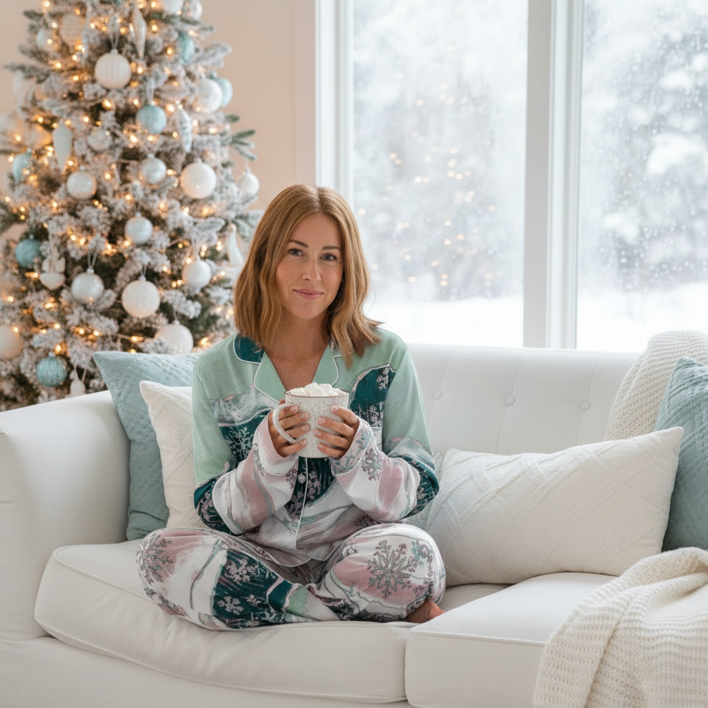 Pantaloni da pigiama da donna Snowflakes - Pigiama invernale in seta