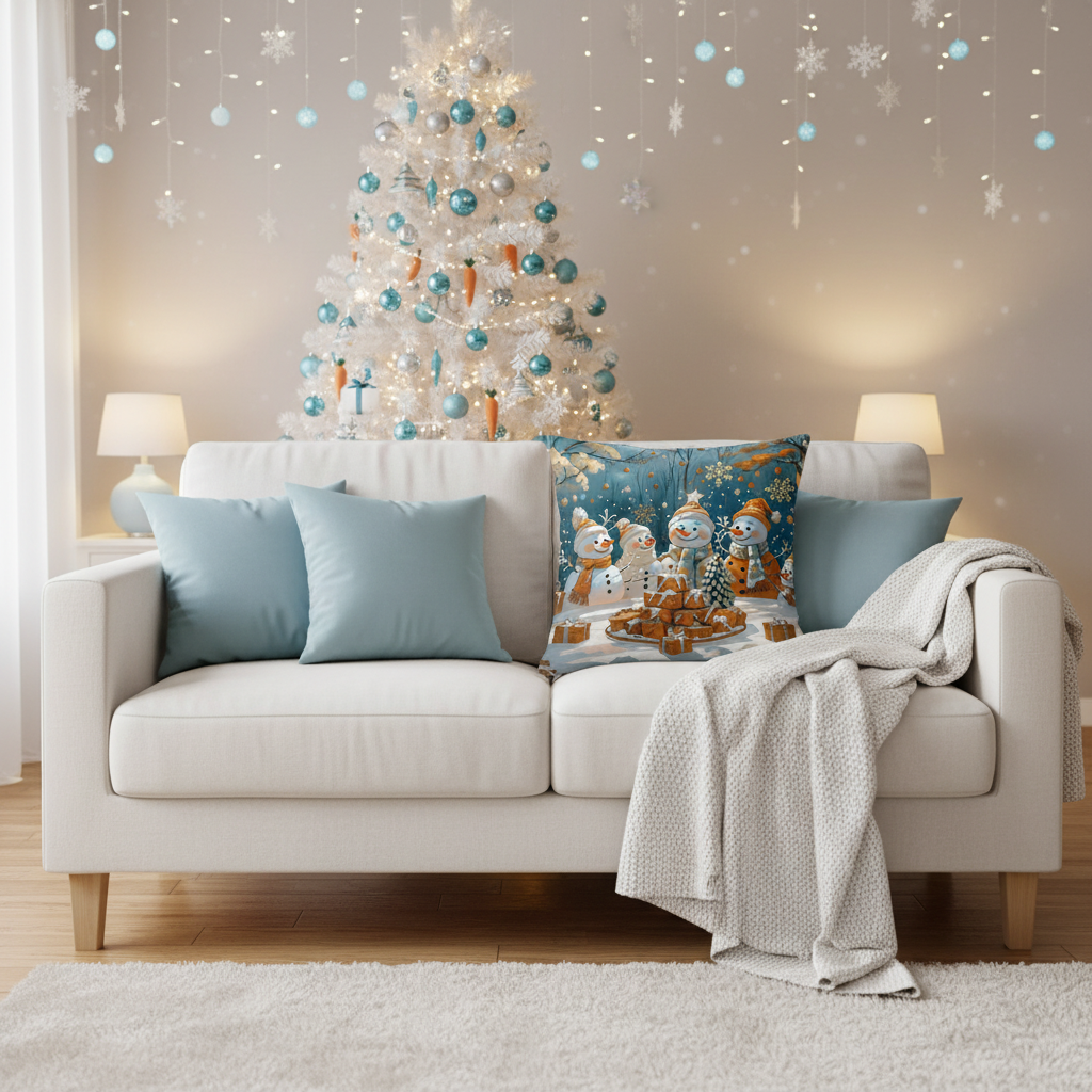 Coussin Bonhomme de Neige - Décoration de Noël festive