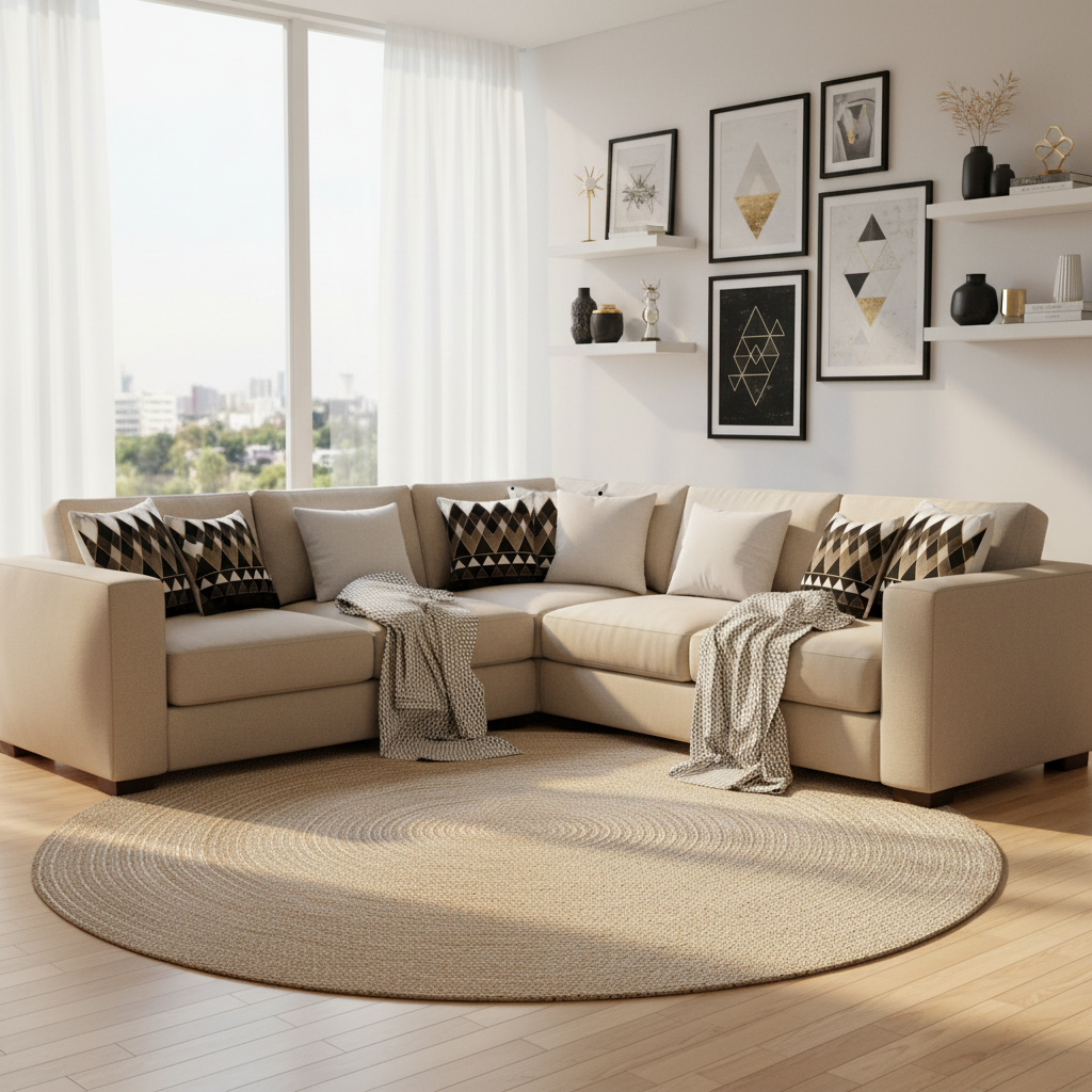 Sophisticated living space with gallery wall