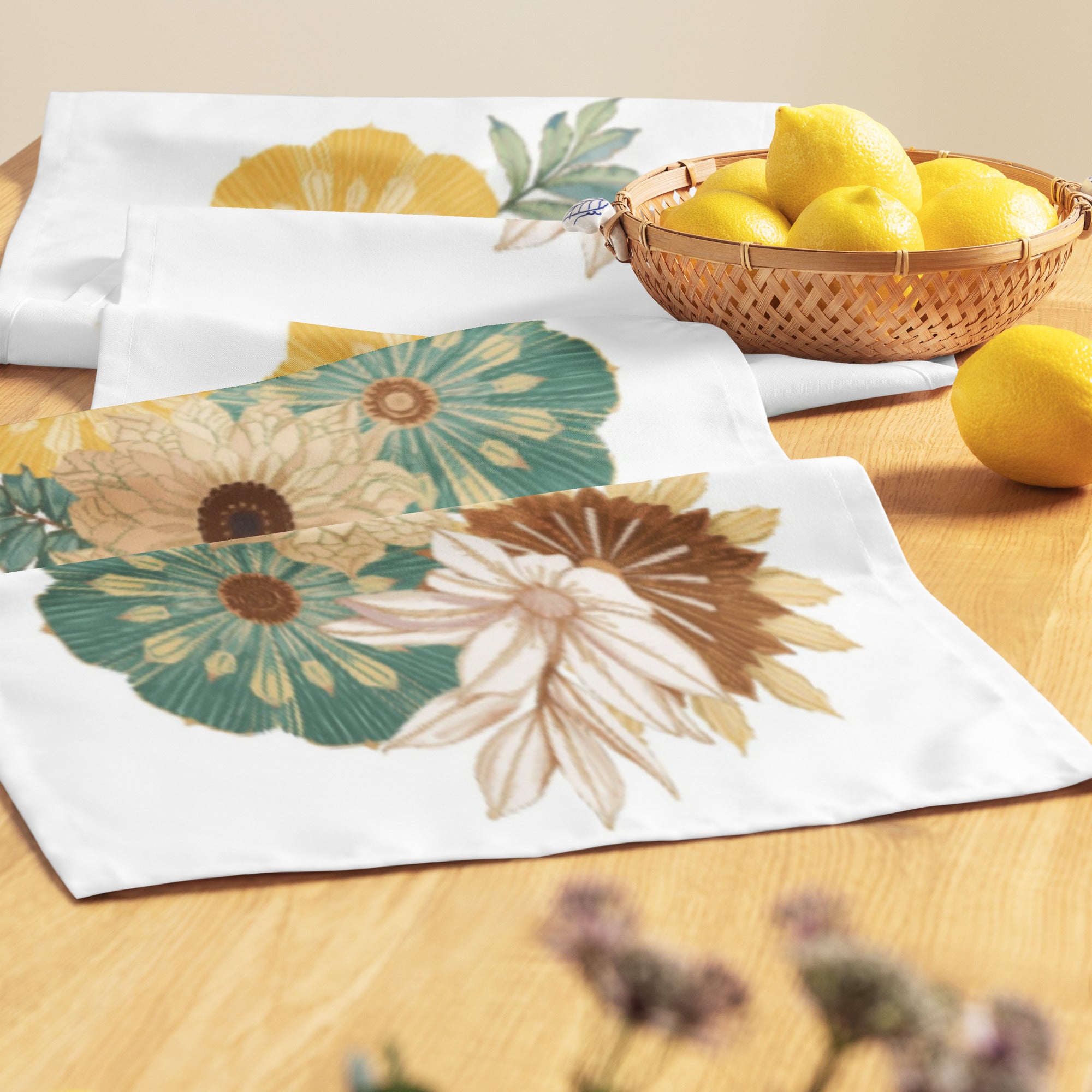 Sophisticated dinner table with floral runner in earth tones
