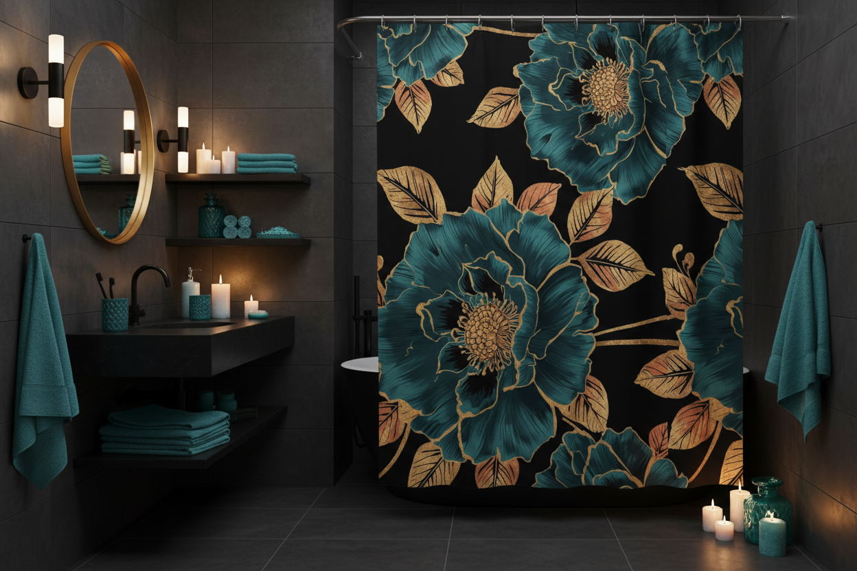 Tmavá útulná koupelna