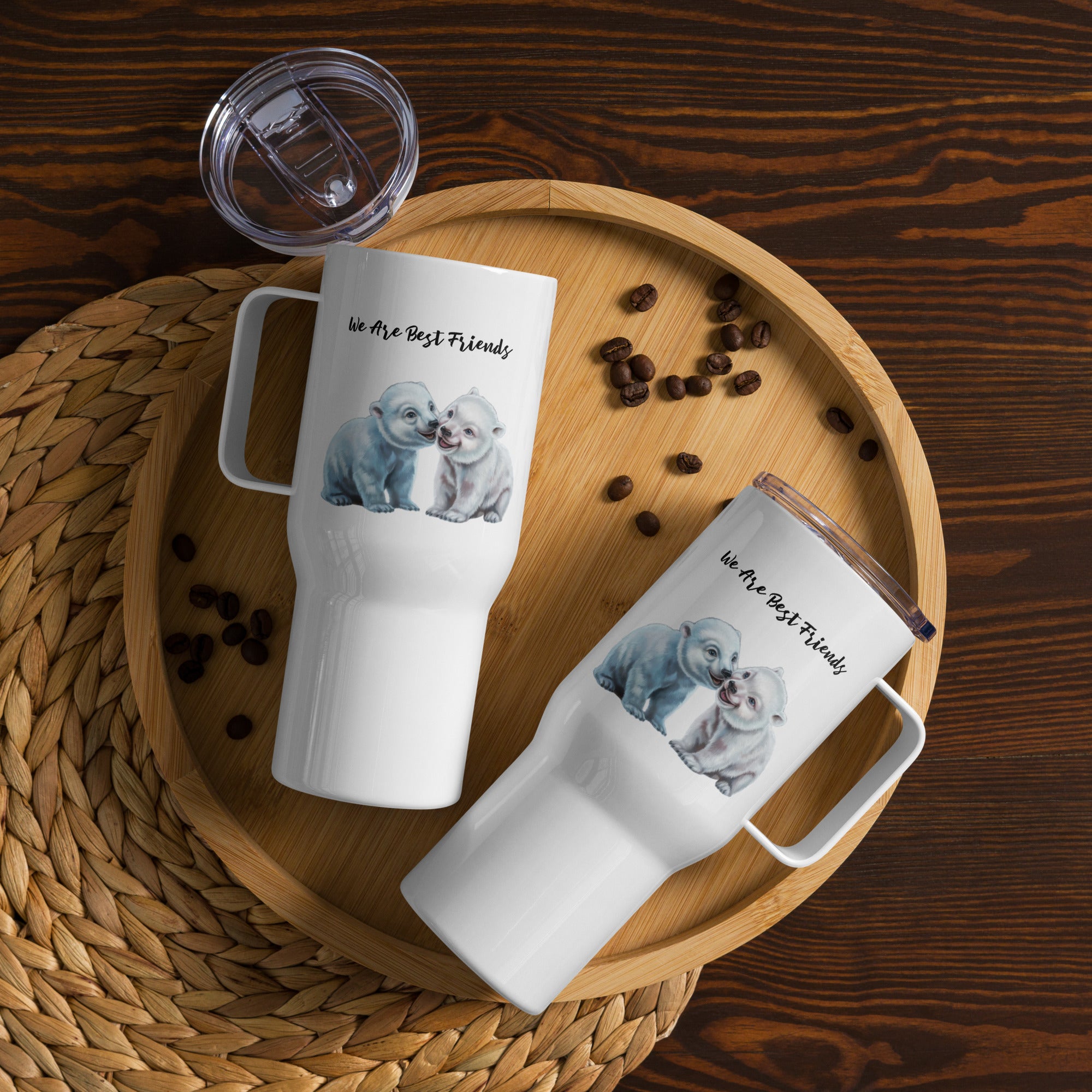 Travel Mug with Handle Polar Bears - Cute Animal Coffee Cup