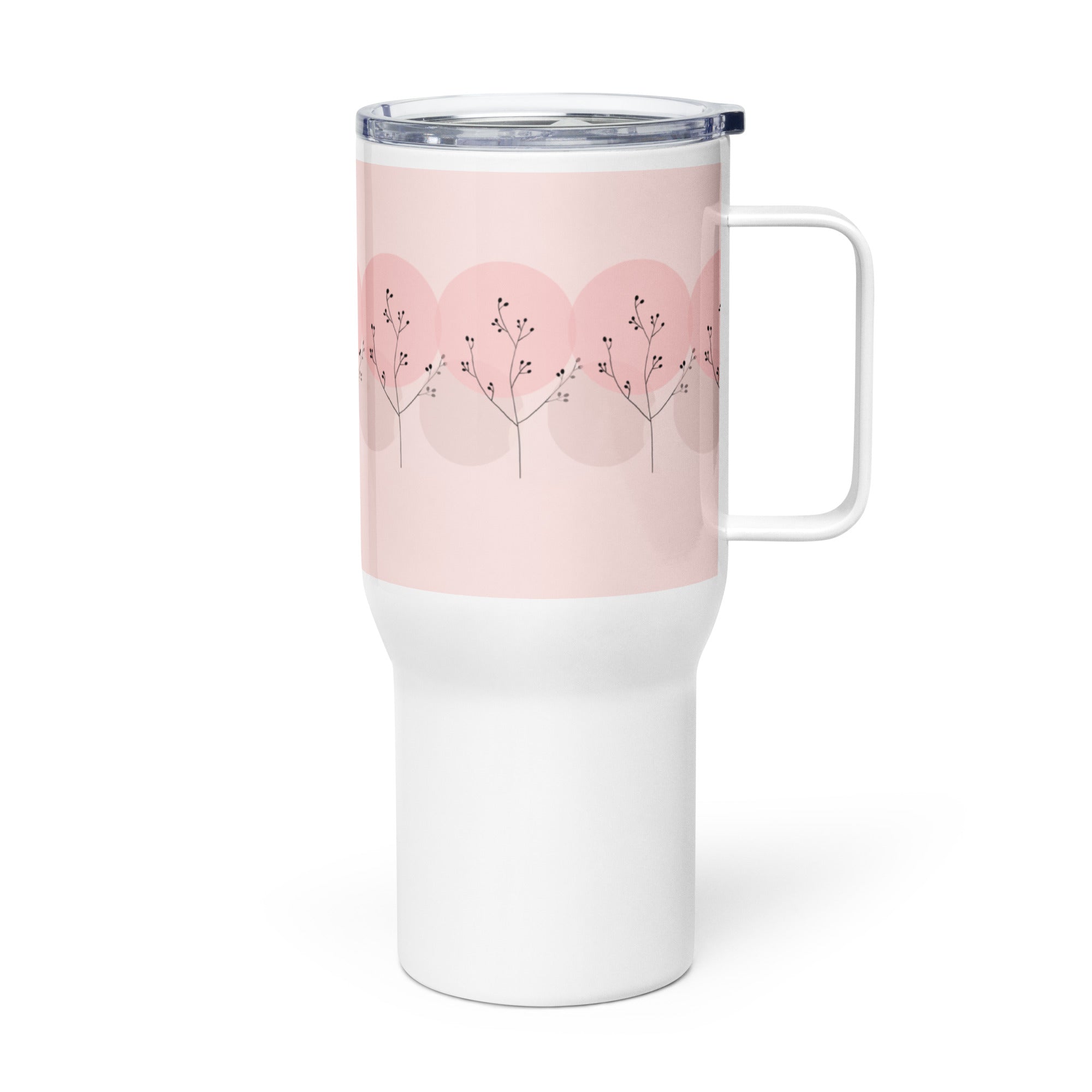 Pink Travel Mug with Handle - Portable Coffee Cup