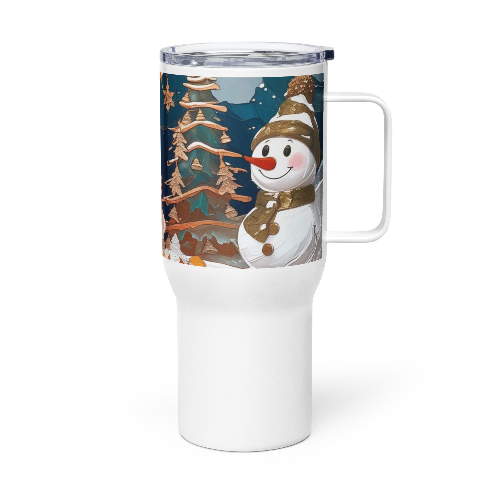 Snowman's Christmas Travel mug with a handle