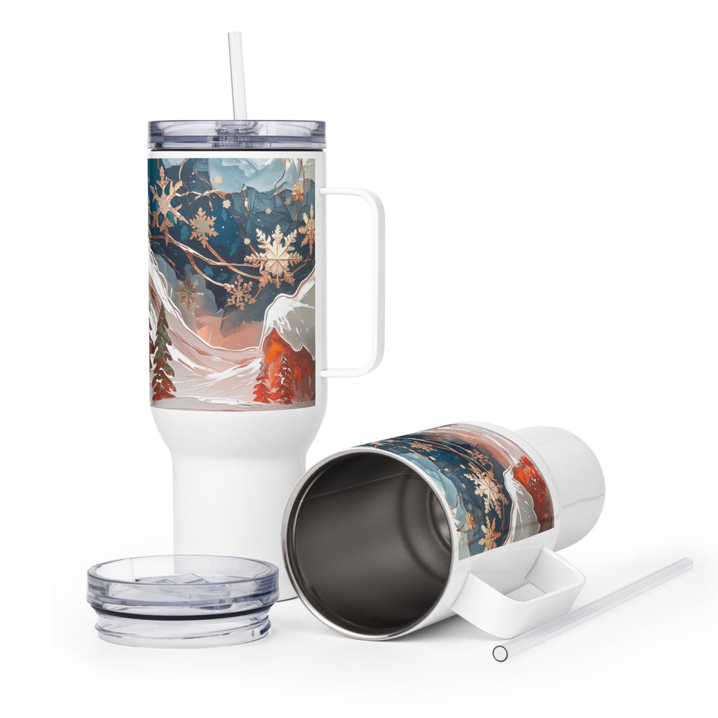 Winter Landscape Travel Mug 25 oz - White Insulated Tumbler Right View